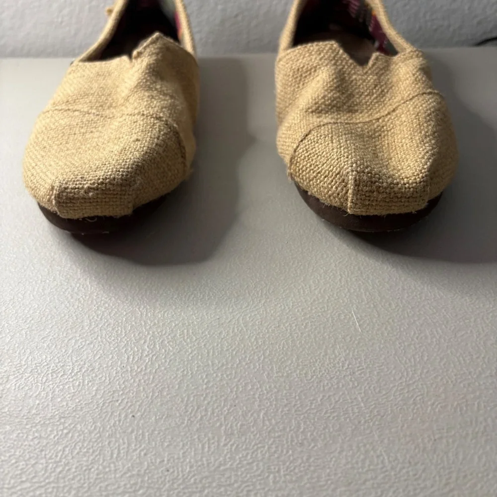 Toms Classic Alpargata Tan Burlap Slip On Shoes W7.5 Woven Flats Comfy